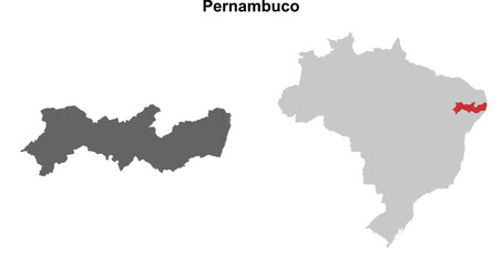 Pernambuco state blank outline map set