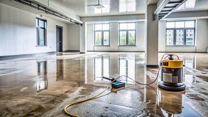 damaged floor with water extraction equipment