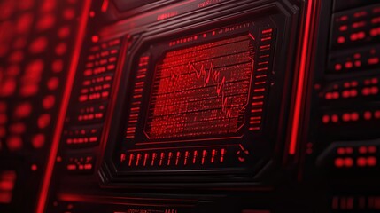 Obraz premium Futuristic circuit board with glowing red elements, emphasizing technology and innovation.
