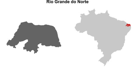 Rio Grande do Norte state blank outline map set