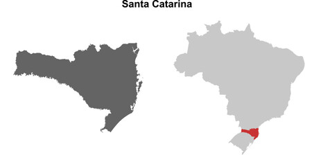 Fototapeta premium Santa Catarina state blank outline map set
