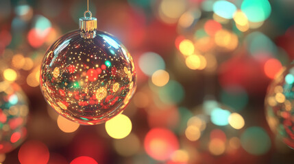 Obraz premium Glowing christmas ornaments with festive bokeh background for holiday design