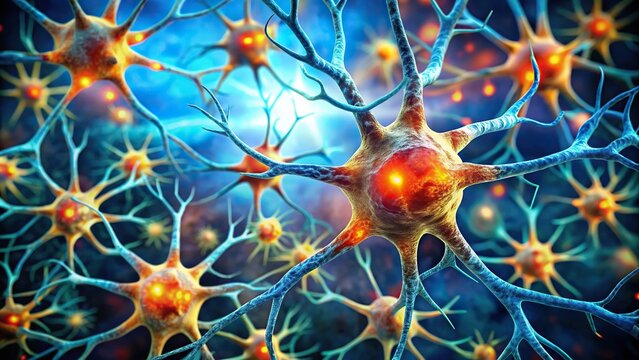Damaged myelin sheath in neuron axons due to microglia cells