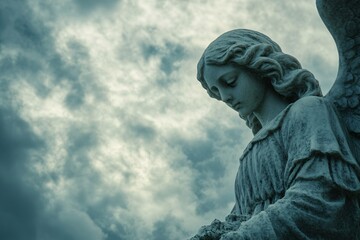 Fototapeta premium A backlit image of an angel statue in a dim chapel 2
