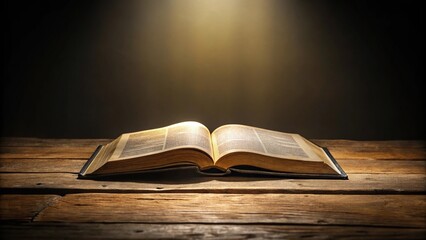 Dark and dramatic image of Bible on wooden table