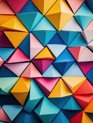 Fototapeta premium An intricate display of colorful triangular shapes creates a mesmerizing geometric abstraction with various hues and textures. Generative AI
