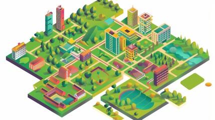 Isometric map of the city, flat design, bright colors