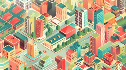 Obraz premium Isometric map of the city, flat design, bright colors