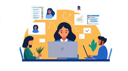 Fototapeta premium Woman participating in virtual meeting remote teamwork culture
