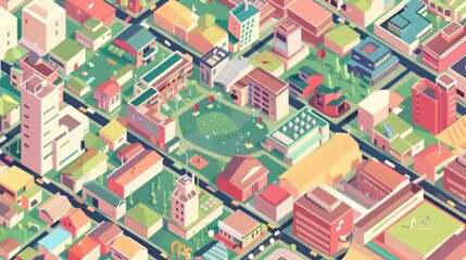 Isometric map of the city, flat design, bright colors