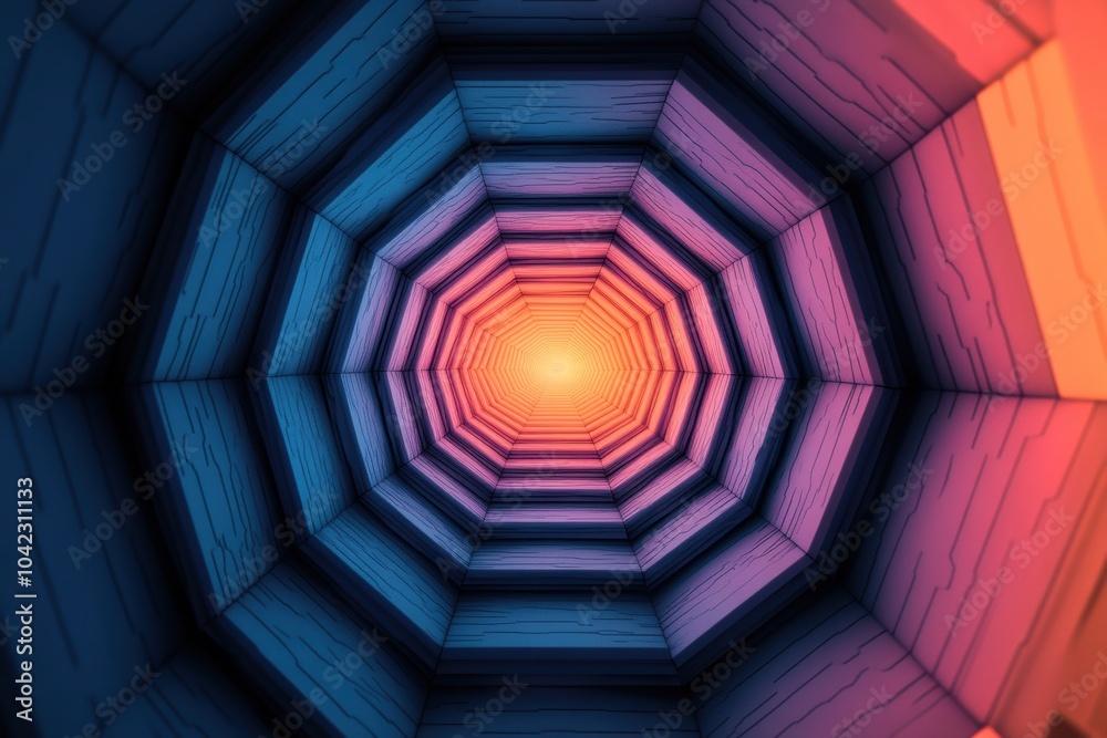 Aufkleber layered hexagons form a captivating tunnel, gradually narrowing as they approach a bright center wit