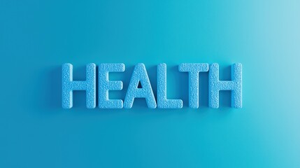 Stylish 3D text spelling health against a blue gradient background, emphasizing wellness and vitality.