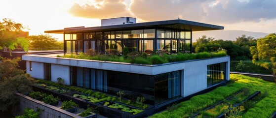 Fototapeta premium Modern Production Plant Overview at Sunset
