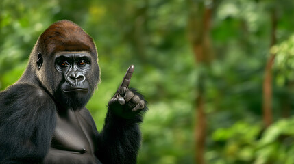 Obraz premium A Bold Silverback Mountain Gorilla in Strands National Park Expressing Its Unique Character in a Lush Rainforest Setting