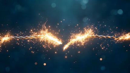 Dramatic Close-Up of Electrical Cable Breaking and Sparking, Symbolizing Sudden Power Cut Against Black Background