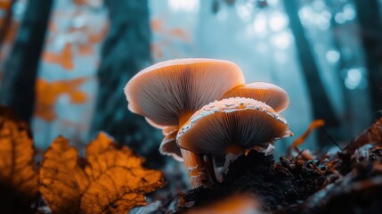 White orange mushrooms growing naturally in forest