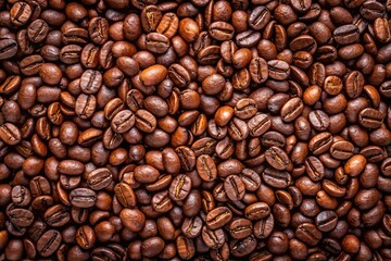 Fototapeta premium Dark roast coffee beans blend Arabica Robusta pile symmetrical