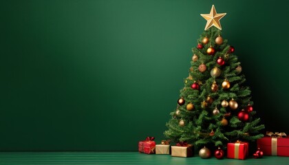 クリスマスツリーと緑色の背景（Green background with christmas tree）
