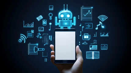 Futuristic Technology Concept   Robot  Smartphone  and Digital Icons