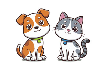 Fototapeta premium Cute Vector Illustration of a Dog and Cat Characters Sitting Together