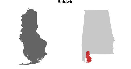 Baldwin County (Alabama) blank outline map set