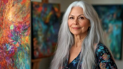 Naklejka premium portrait of an older woman artist painter