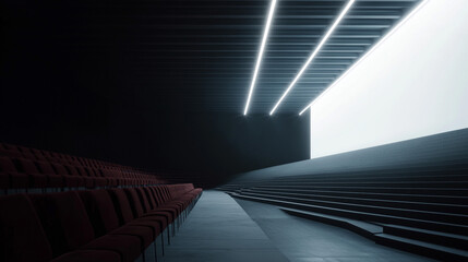 Obraz premium Empty Auditorium with Red Seats and Bright Lights