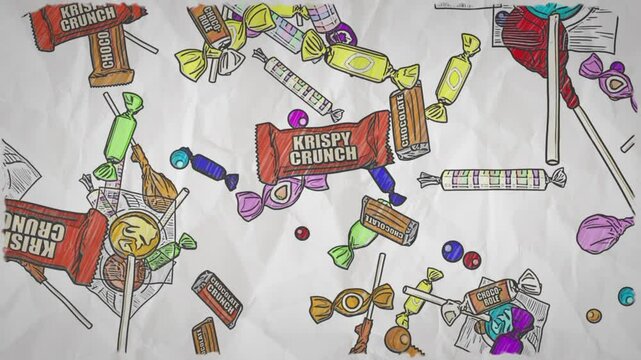 Hand Drawn Pencil Sketched Candy Raining Down