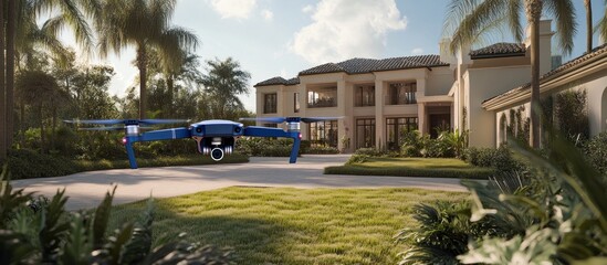 Naklejka premium Drone Flying Over a Modern House