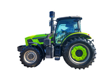 Farm tractor isolation on white background. Agricultural machinery. Green tractor background....