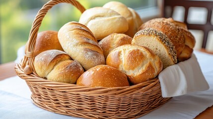 Assorted Breads in a Rustic Woven Basket