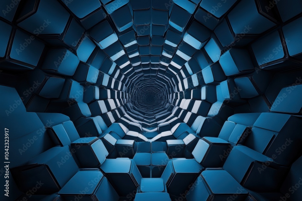 Aufkleber layered hexagons create a three-dimensional effect, drawing the eye inward in a captivating blue abs