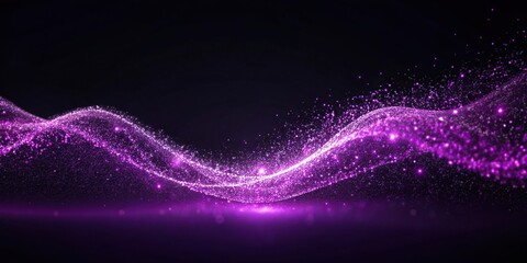 Fototapeta premium Deep violet luminous wave of particles in dark silhouette