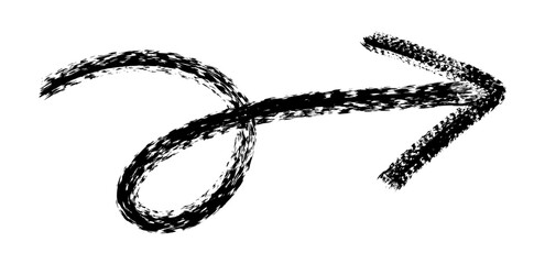 Hand drawn simple arrow drawn with wax crayon, chalk or charcoal. Uneven dry texture for underlining highlighting. Pencil drawn lines, strikethrough, grungy vector isolated on white