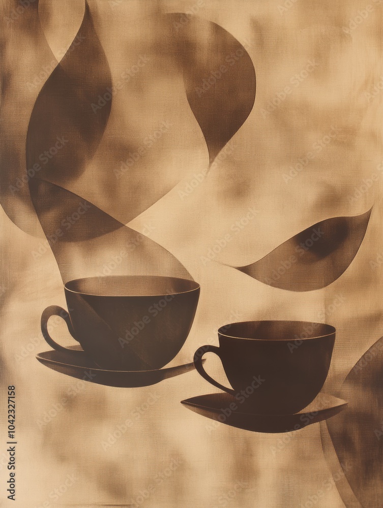 Poster the artwork features elegant lines and shapes that symbolize tea leaves and cups, creating a tranqui