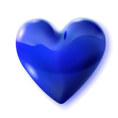 Large beautiful blue heart with glares and soft shadow, isolated on white background