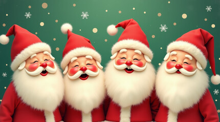 Fr&ouml;hliche Weihnachtsm&auml;nner mit roten H&uuml;ten in festlicher Stimmung