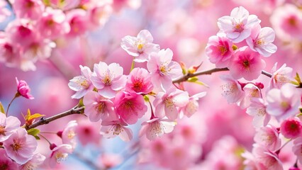 Delicate pink cherry blossoms in full bloom from high angle