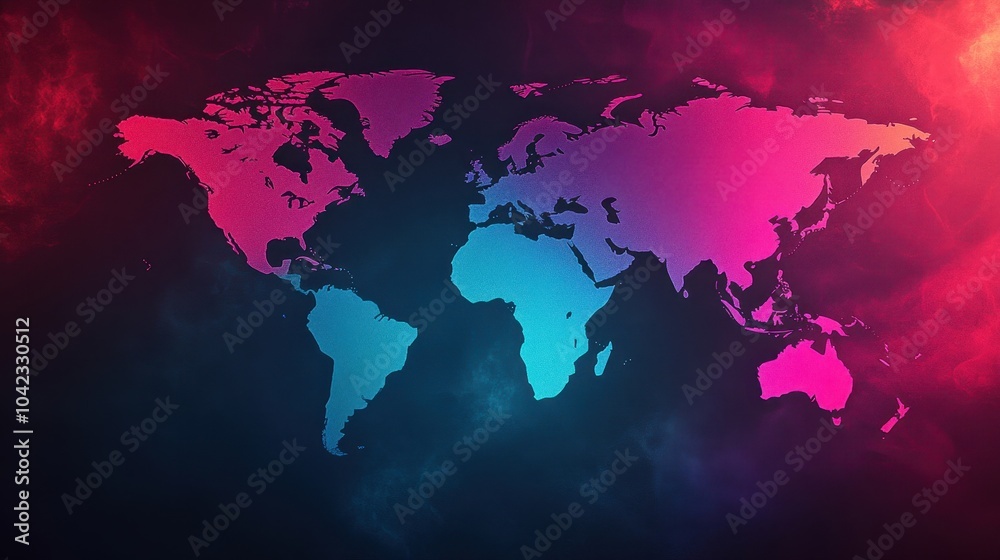 Sticker Neon-colored maps float on a deep blue-to-pink gradient background wallpaper