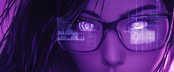 VR virtual reality glasses, AR augmented reality glasses, and smart glasses with graphic holograms. Futuristic smart glasses concept with advanced vision technology.