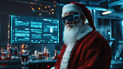 Santa Claus is hard at work in his workshop, using futuristic technology to ensure everyone gets their presents on time
