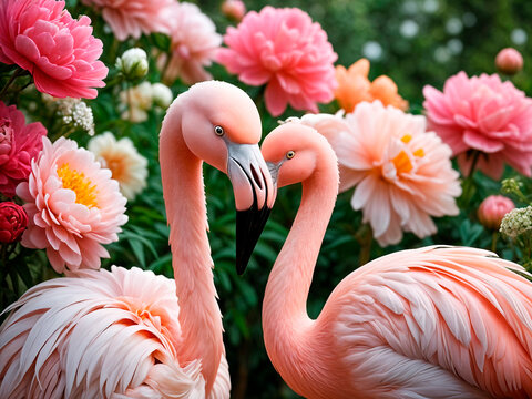 a floral background of beautiful peonies, dalias and gypsophila, a secret flower garden, pastel colors - generated by ai
