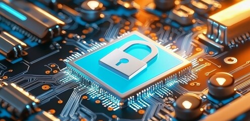 Fototapeta premium Quite the opposite of cyber security, the digital padlock icon is connected to cyber security technology network and data protection technology on a virtual dashboard. Online internet authorisation