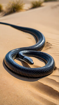black snake on desert sand