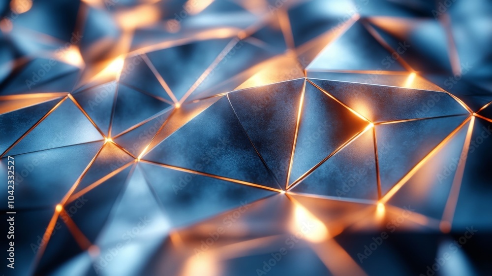 Aufkleber the artwork showcases a complex arrangement of triangular geometric shapes that emit a warm glow aga