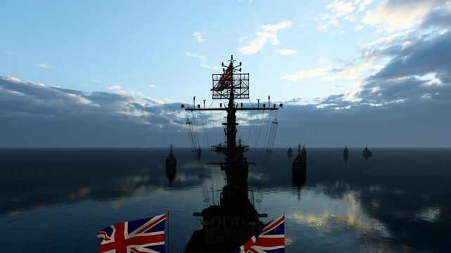 British Warship Facing Enemy Warships
