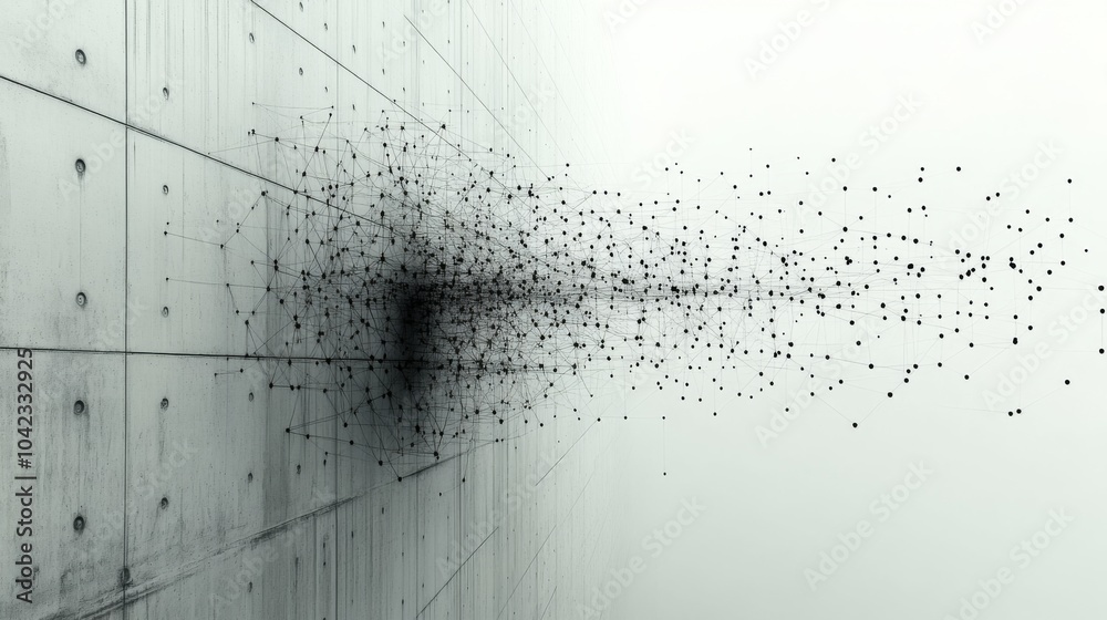 Aufkleber A striking visual featuring a mass of dots spreading outward from a textured wall, creating a captivating sense of movement and depth in a minimalist environment.