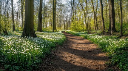 Forest Path with Blooming Flowers