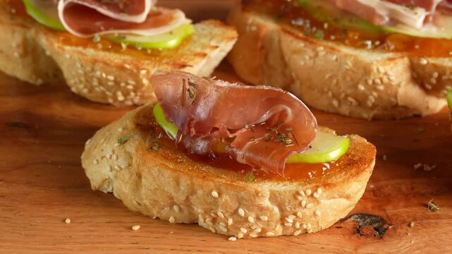 Spanish tapas for Christmas lunch, Christmas party menu, close up view