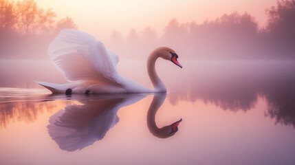 Fototapeta premium white swan on the water